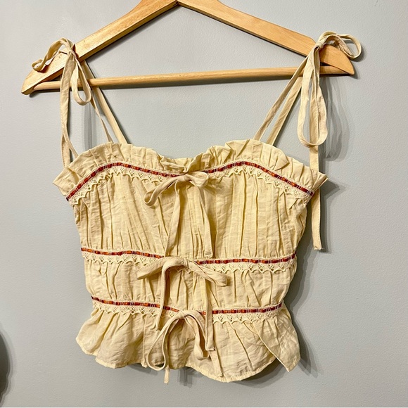 Thirty Thirty Tops - Thirty Thirty LA Cropped Babydoll Top Size XS Boho Tie Bow Festival Hippie Lace